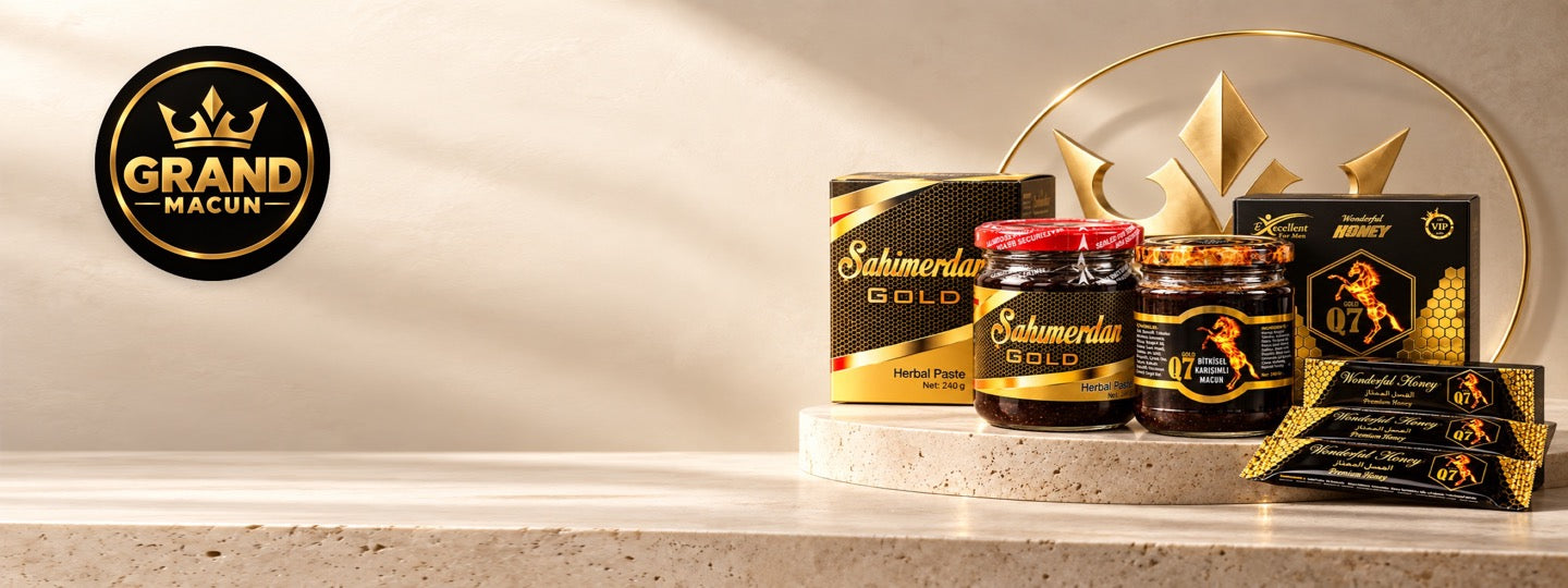 Grand Macun Katalogvorschau mit Macun-Gläsern, Kartons und Sachets